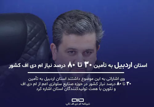 استان اردبیل به تامین ۳۰ تا ۸۰ درصد نیاز ام دی اف کشور